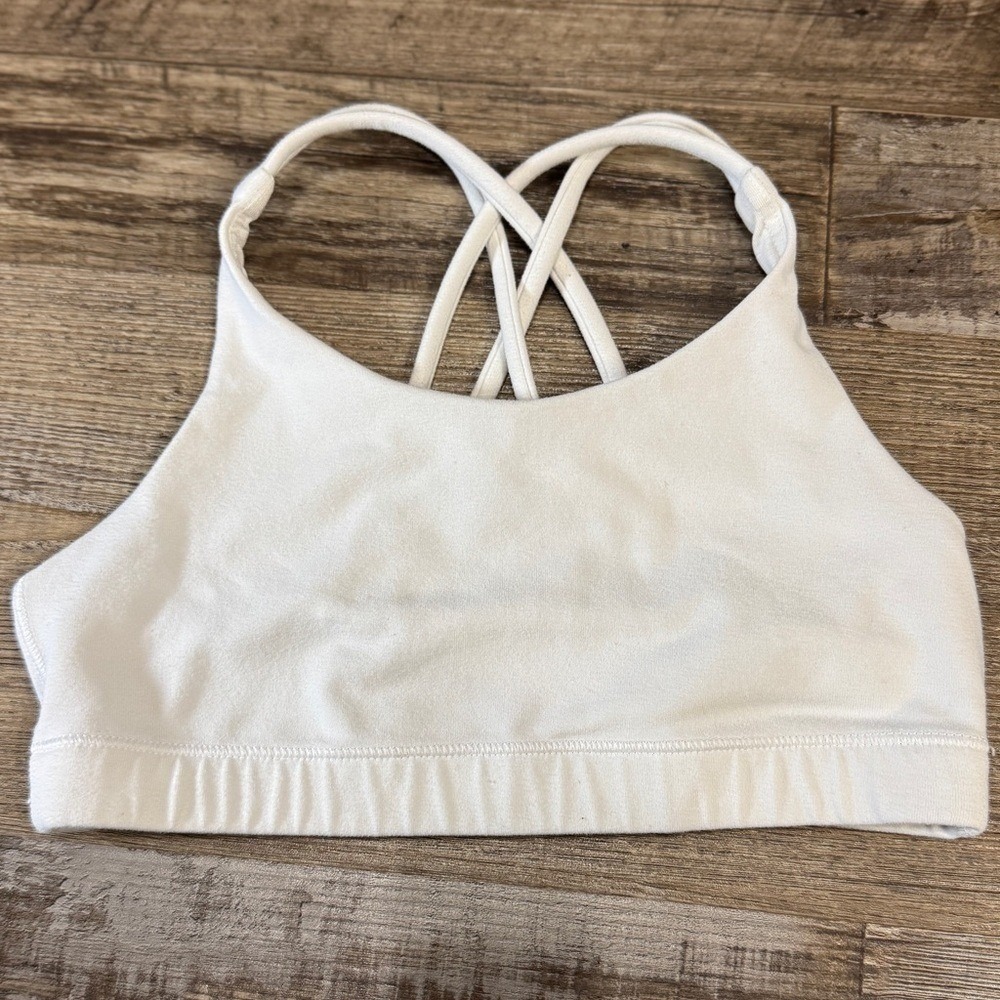 Athleta Girl White Strappy Sports Bra Youth Medium 8-10 Athletic